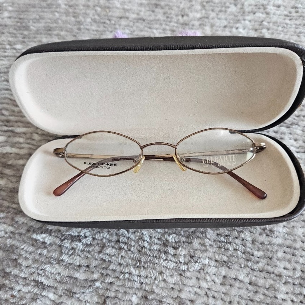 Vintage Elegante Eyeglass Frames Oval Metal Brown 47-20-140 Y2K Retro Specs